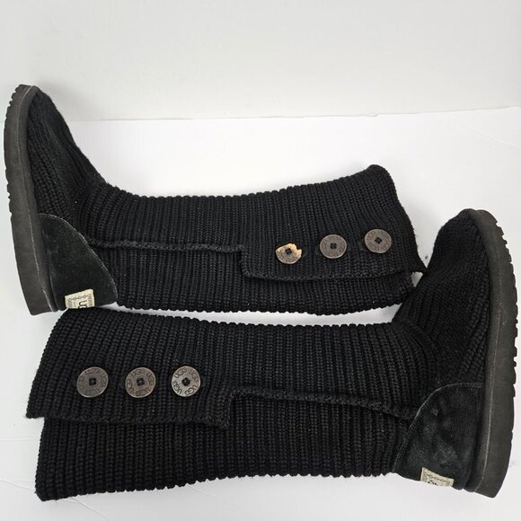 UGG Australia Bailey 3 Button 5819 Tall Fold Over Chunky Knit Boot Black 10 - Picture 2 of 13